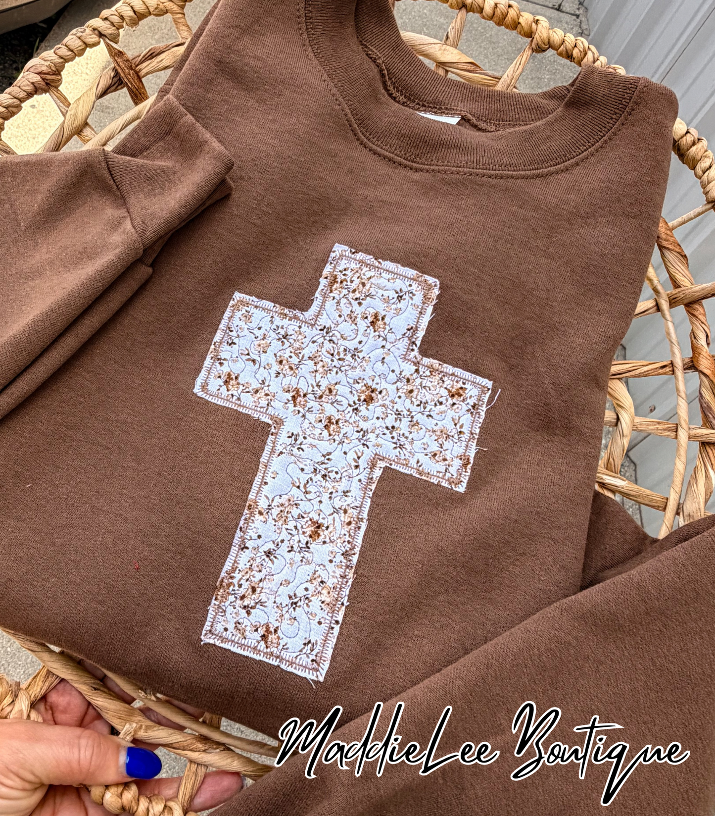 Quilted cross appliqué EMB crew WS