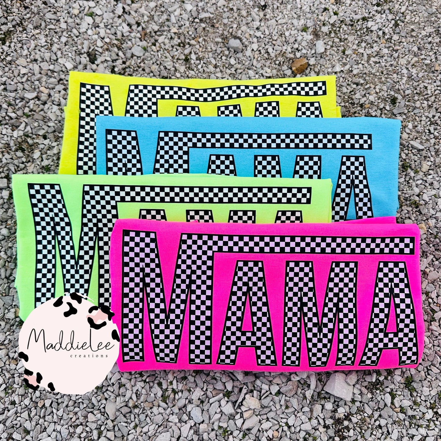 Summer Neon Checker MAMA Tee
