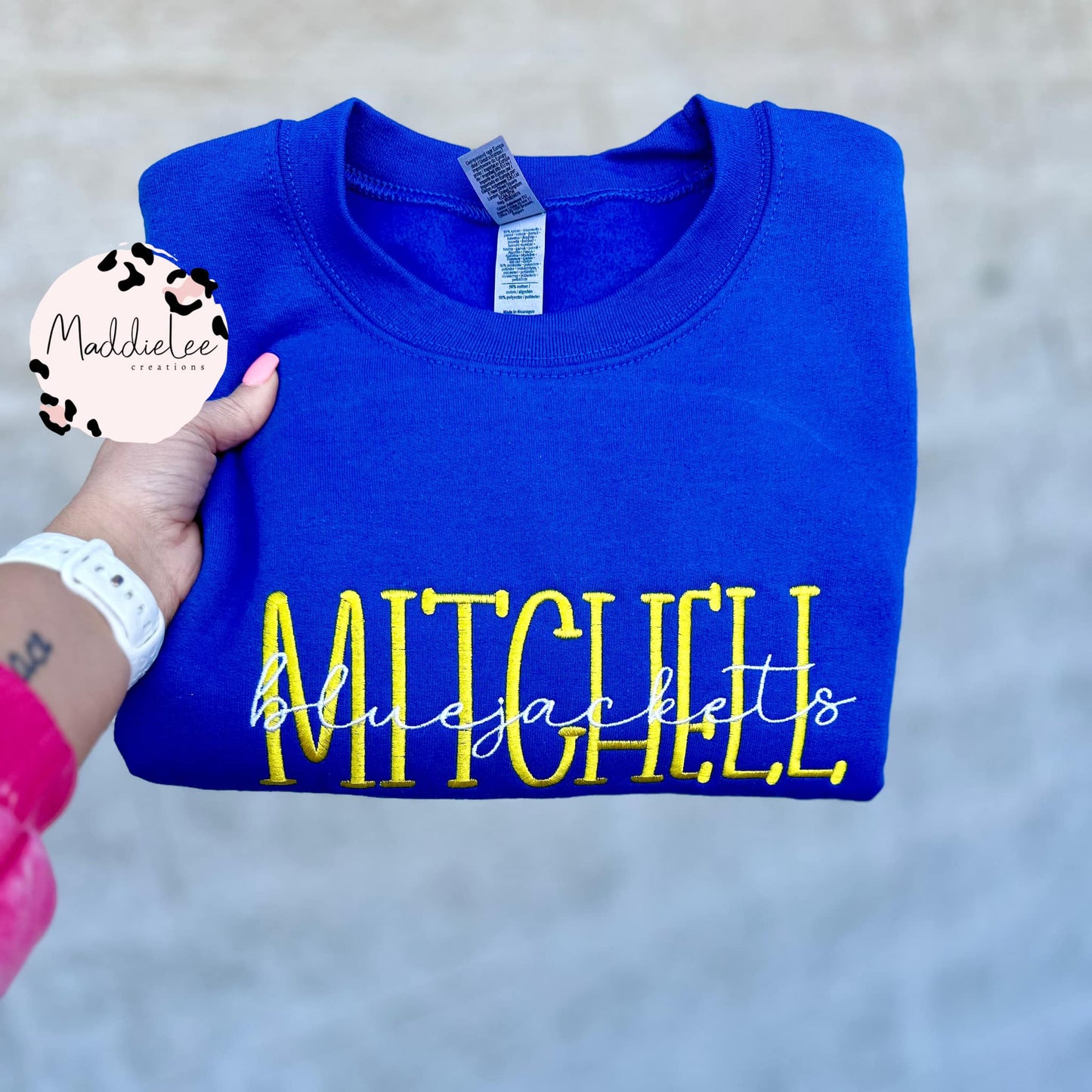Mitchell BlueJackets Embroidered Crewneck