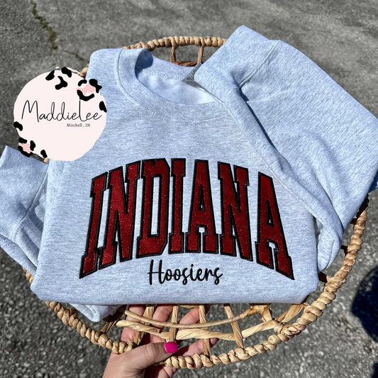 Indiana Glitter Applique Embroidery Crewneck