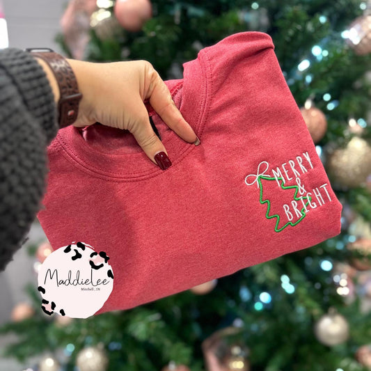 Merry & Bright Red Embroidery Crewneck