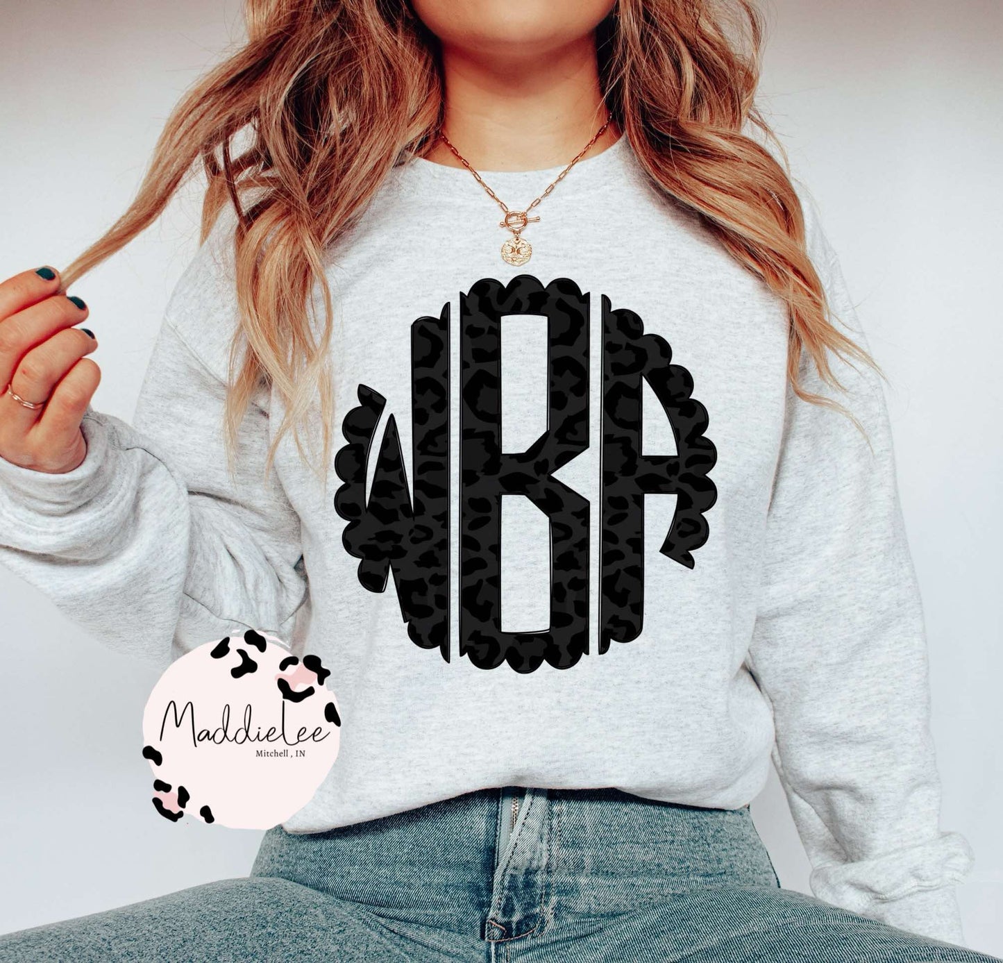 Scalloped Monogram - BLACK LEOPARD