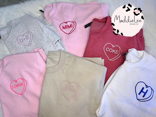 Conversation Custom Heart Embroidery Crewneck