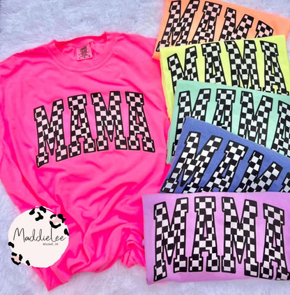 Checkered Neon Mama CC Tees