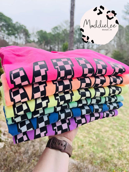 Checkered Neon Mama CC Tees