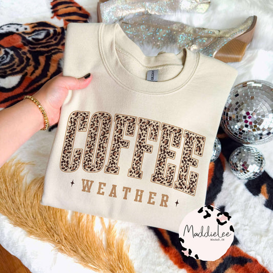 Coffee Weather Leopard Tee - Crew