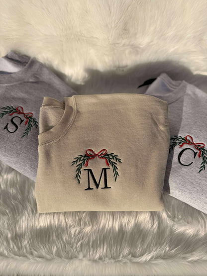 Simple Christmas Initial Wreath Embroidery Crew