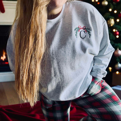 Simple Christmas Initial Wreath Embroidery Crew