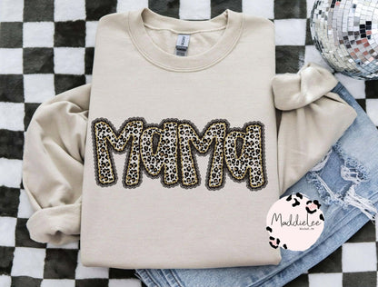 MAMA Family Name Scallop Leopard Tee - Crew