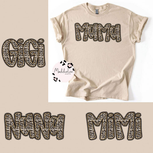 MAMA Family Name Scallop Leopard Tee - Crew