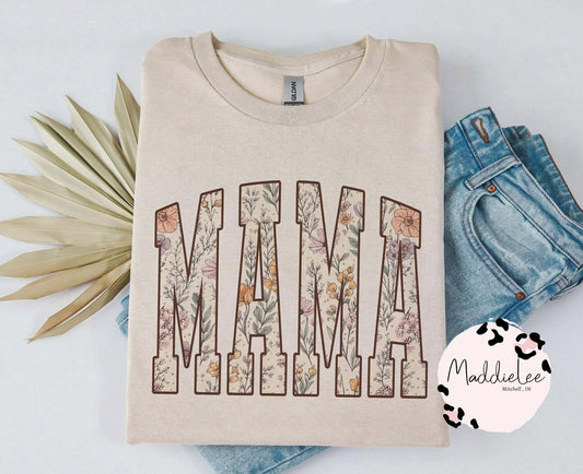 Neutral MAMA Floral Tee/Crew