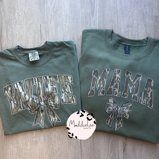 Coquette MAMA/WIFE Camo Tee/Crew