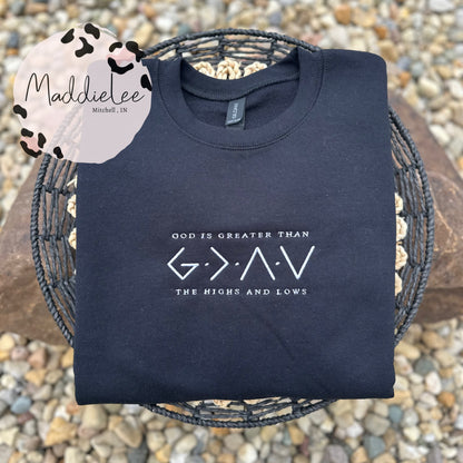 God is greater EMB. Crewneck