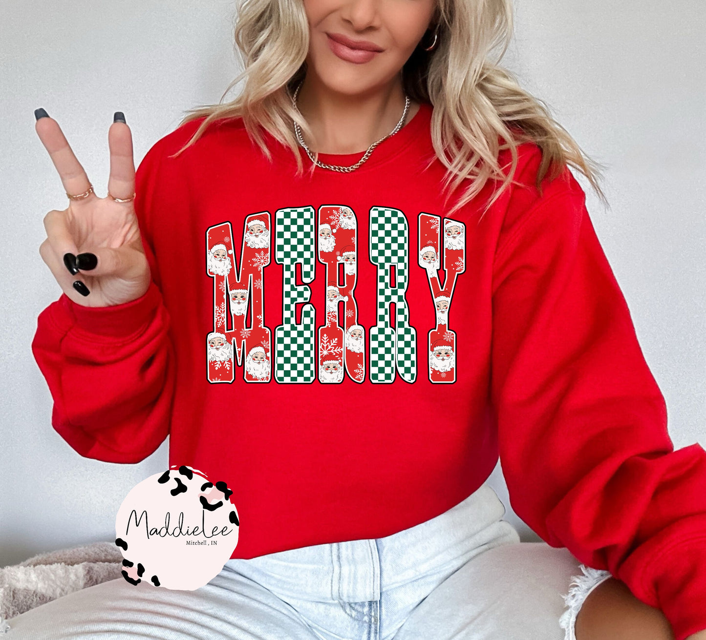 Merry Checkered Style Tee - Crew