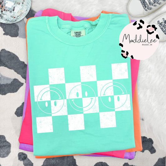 Bright Checkered Smiley Tees