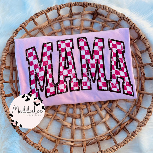 Pink Checker Mama Tee/Crew