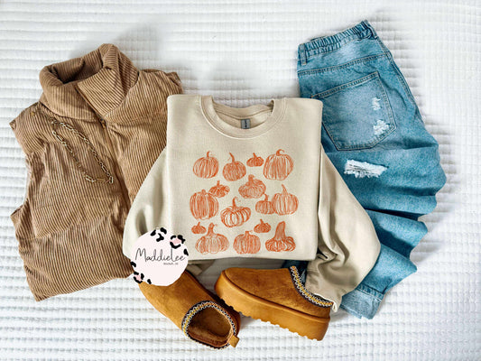 Scribble Pumpkin Patch Tee - Crew