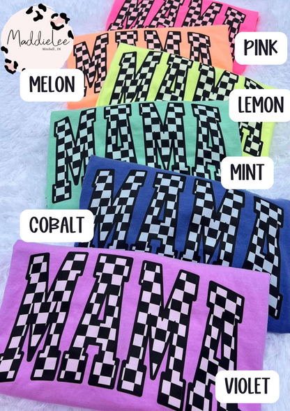 Checkered Neon Mama CC Tees